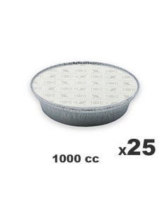 >> Pack de 25 Tarrinas Aluminio + Tapas - CLEAR PACK - Redonda - 1000 cc