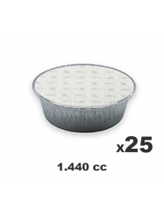 >> Pack de 25 Tarrinas Aluminio + Tapas - CLEAR PACK - Redonda - 1440 cc