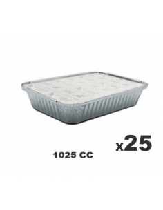 >> Pack de 25 Tarrinas Aluminio + Tapas - CLEAR PACK - Rectangular - 196x144x35 mm - 1125 cc