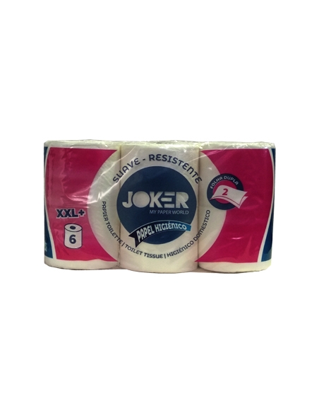 NO VENDIBLE >> Paquete de 6 Rollos Papel Higienico Domestico 2 Capas - JOKER - XXL+ 35 Mt