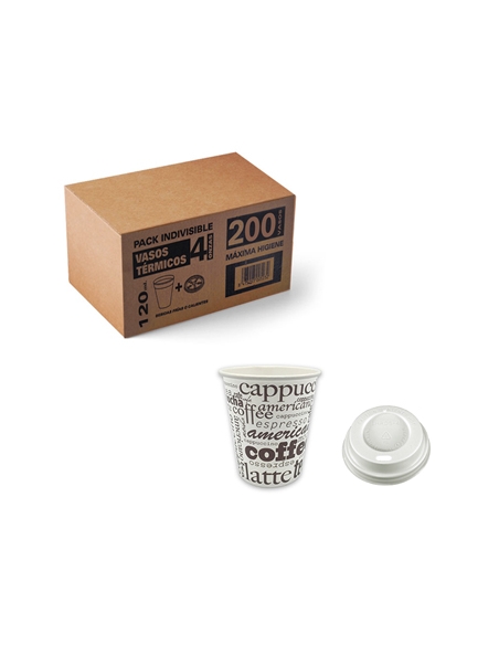>> Caja de 200 Vasos - Carton + Tapa -  BOX PACK - 4oz / 120ml