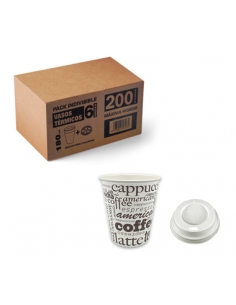 >> Caja de 200 Vasos - Carton + Tapa -  BOX PACK - 7oz / 200ml