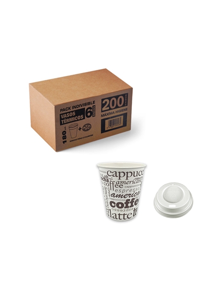 >> Caja de 200 Vasos - Carton + Tapa -  BOX PACK - 7oz / 200ml