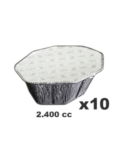 Tarrinas Aluminio + Tapas - CLEAR PACK - Ovalada - 257x195x90 mm - 2400 cc - ( PACK DE 10 )