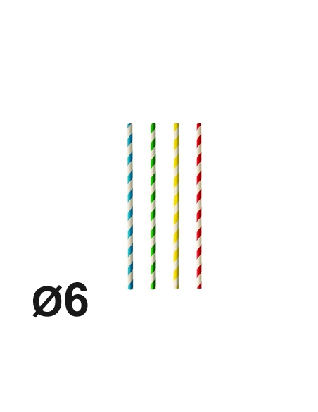 Cañitas de Papel - Rayadas Colores - 20cm x Ø6 mm - ( PAQUETE DE 100 )