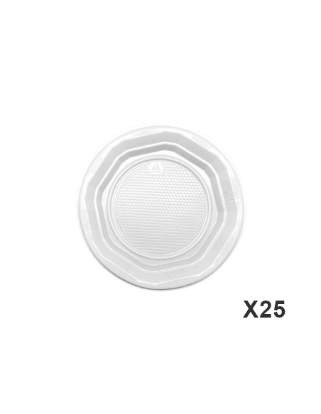 Platos - Plasticos - 17 cm - Reutilizables - Blancos - ( PAQUETE DE 25 )