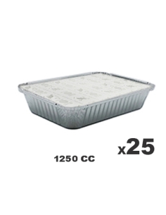 >> Pack de 25 Tarrinas Aluminio + Tapas - CLEAR PACK - Rectangular - 238x160x49 mm - 1250 cc
