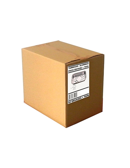>> Caja de 50 Tarrinas Aluminio + Tapas - BOX PACK - Rectangular - 238x160x49 mm - 1250 cc