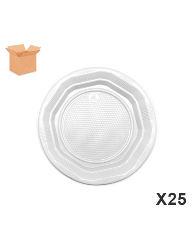 Platos - Plasticos - 17 cm - 6 gr - Blancos - Reutilizables - 25 Unidades ( CAJA DE 20 PAQUETES )