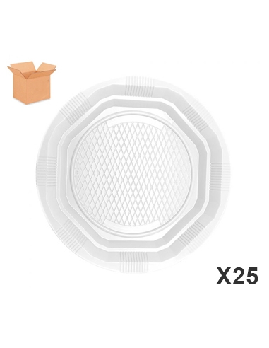 Platos - Plasticos - 22 cm - 9 gr - Blancos - Reutilizables - 25 Unidades ( CAJA DE 20 PAQUETES )