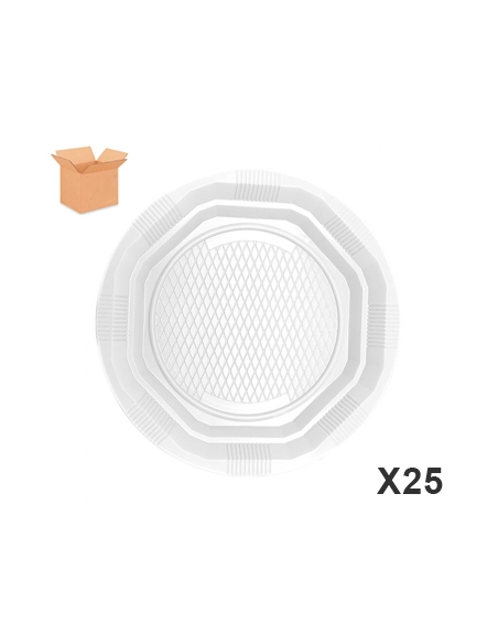 Platos - Plasticos - 22 cm - 9 gr - Blancos - Reutilizables - 25 Unidades ( CAJA DE 20 PAQUETES )