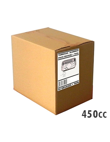 Tarrinas Aluminio + Tapas -  450cc - BOX PACK - Rectangular - 109x84x40 mm ( CAJA DE 50 )