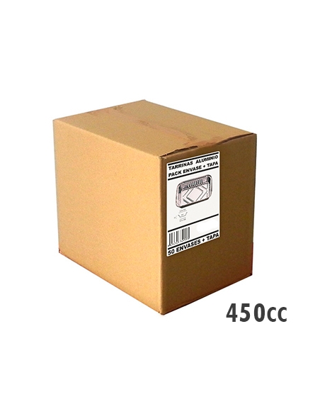 Tarrinas Aluminio + Tapas -  450cc - BOX PACK - Rectangular - 109x84x40 mm ( CAJA DE 50 )