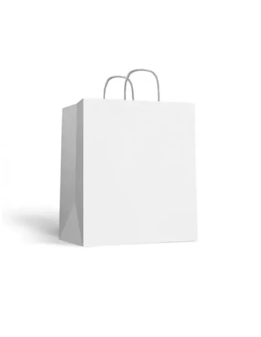 Bolsas Papel - Blancas - Asa Rizada - 32+21x34 - ( CAJA DE 250 )