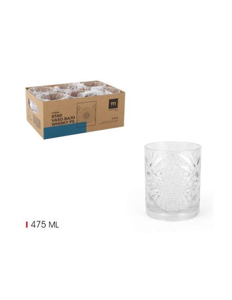Vasos Plastico - PS - Whisky - Bajo - Star - 475 ml - ( PACK DE 6 )