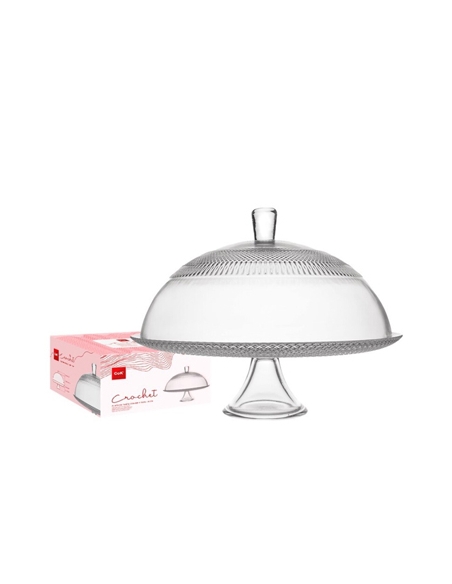 Plato Tarta con Pie + Tapa Crochet - 31 cm - COK - ( UNIDAD )