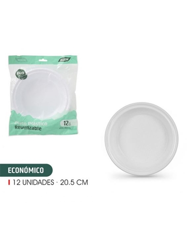Platos Plasticos - Hondos - Reutilizables - ECO - 20 Cm - ( PACK DE 12 )