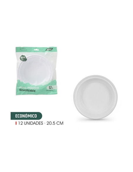 Platos Plasticos - Hondos - Reutilizables - ECO - 20 Cm - ( PACK DE 12 )
