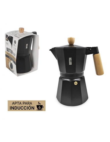 Cafetera - Aluminio - Negra/Madera - QUTTIN - Induccion - 6 Servicios - ( UNIDAD )