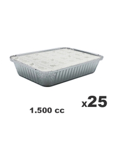 Tarrinas Aluminio + Tapas - CLEAR PACK - Rectangular - 280x180x35 mm - 1500 cc - ( PACK DE 25 )