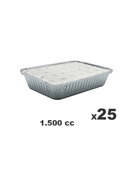 Tarrinas Aluminio + Tapas - CLEAR PACK - Rectangular - 280x180x35 mm - 1500 cc - ( PACK DE 25 )