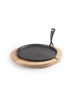 Plato Hierro Fundido Redondo + Base Madera - 26 cm ( UNIDAD )