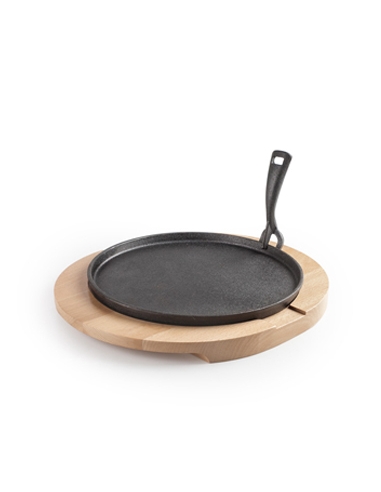 Plato Hierro Fundido Redondo + Base Madera - 26 cm ( UNIDAD )