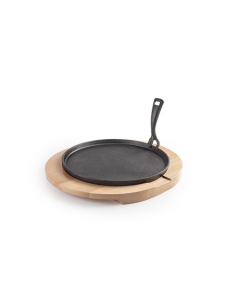 Plato Hierro Fundido Redondo + Base Madera - 26 cm ( UNIDAD )