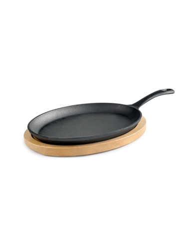 Plato Hierro Fundido Oval + Base Madera - 24x13 cm ( UNIDAD )