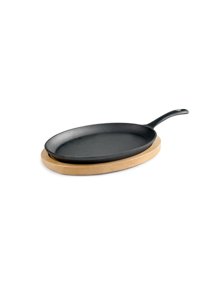 Plato Hierro Fundido Oval + Base Madera - 24x13 cm ( UNIDAD )