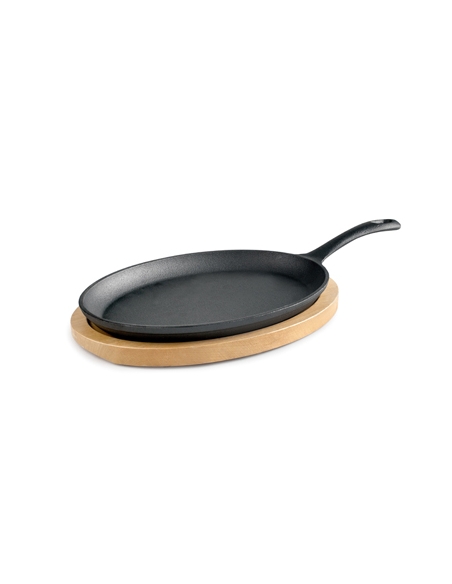 Plato Hierro Fundido Oval + Base Madera - 24x18 cm ( UNIDAD )