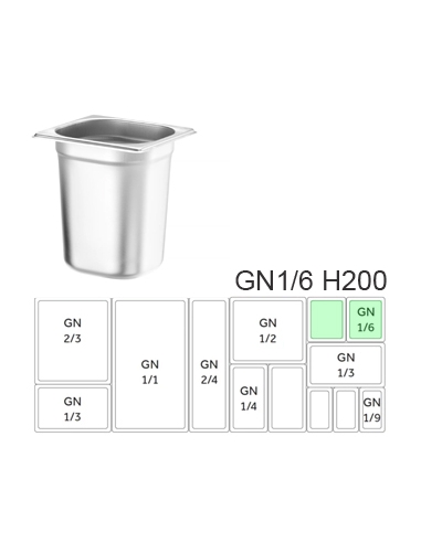 Recipiente Acero - HENDI - Budget Line - GN 1/6 - H200 176x162 mm - ( UNIDAD ).
