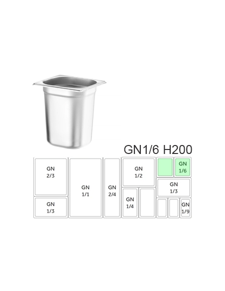 Recipiente Acero - HENDI - Budget Line - GN 1/6 - H200 176x162 mm - ( UNIDAD ).