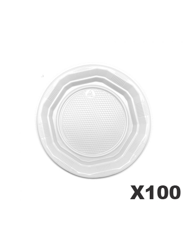 Platos Plasticos - PS - Blanco Redondo - 5,5 gr - 17 cm - ( PAQUETE DE 100 )
