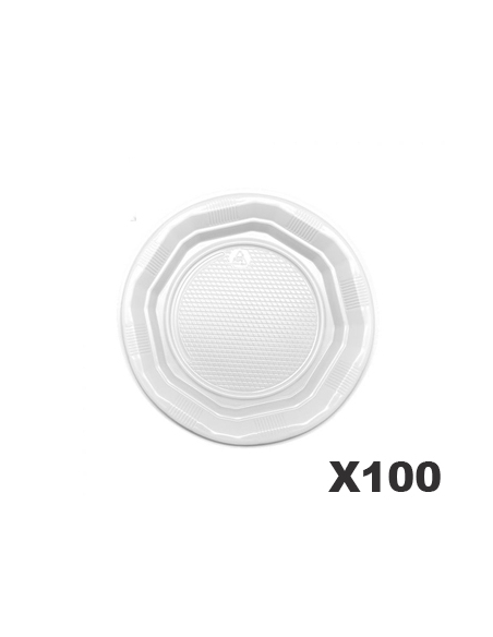 Platos Plasticos - PS - Blanco Redondo - 5,5 gr - 17 cm - ( PAQUETE DE 100 )
