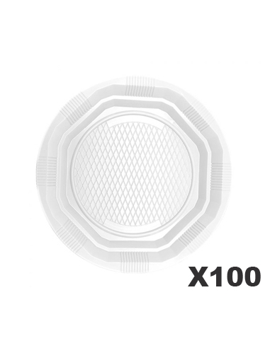 Platos Plasticos - PS - Blanco Redondo - 9 gr - 22 cm - ( PAQUETE DE 100 )