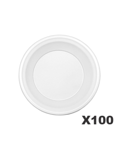 Platos Plasticos - PS - Blanco Redondo - Hondo - 8 gr - 21 cm - ( PAQUETE DE 100 )