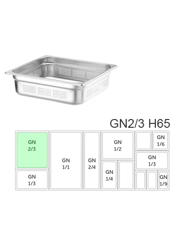 Recipiente Acero - Gastronorm - GN 2/3 - H65 354x325 - Perforado ( UNIDAD )