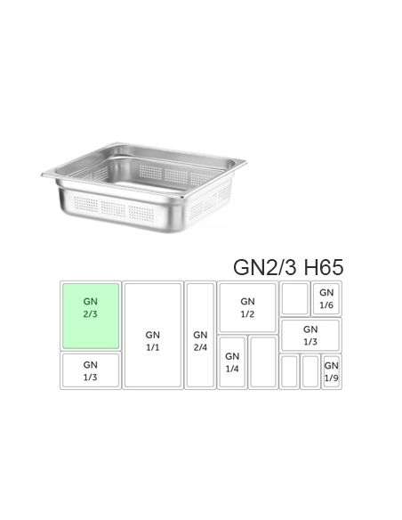 Recipiente Acero - Gastronorm - GN 2/3 - H65 354x325 - Perforado ( UNIDAD )