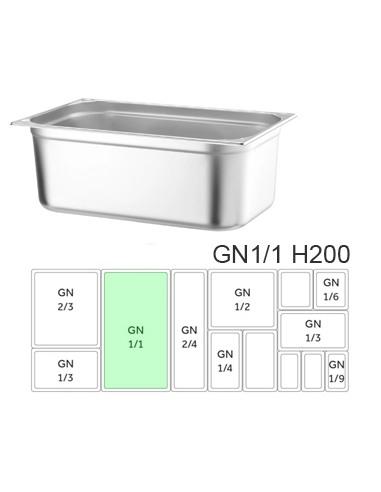 Recipiente Acero - Gastronorm - GN1/1 - 28 LT - H200 530x325 - ( UNIDAD )