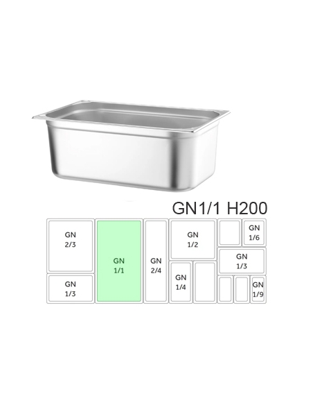 Recipiente Acero - Gastronorm - GN1/1 - 28 LT - H200 530x325 - ( UNIDAD )