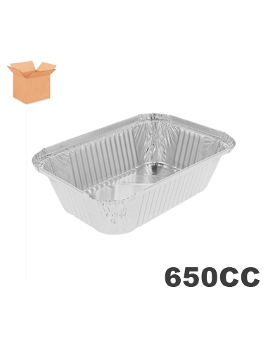 Tarrinas - Aluminio - 650 cc - Rectangular -  ( CAJA DE 12 TIRAS DE 100 )