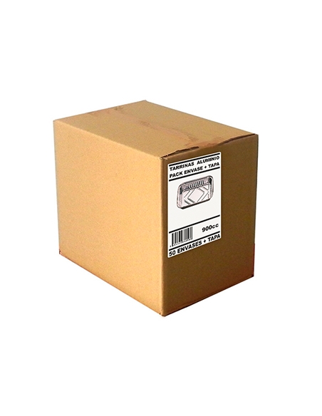 >> Caja de 50 Tarrinas Aluminio + Tapas - BOX PACK - Rectangular -  900 cc