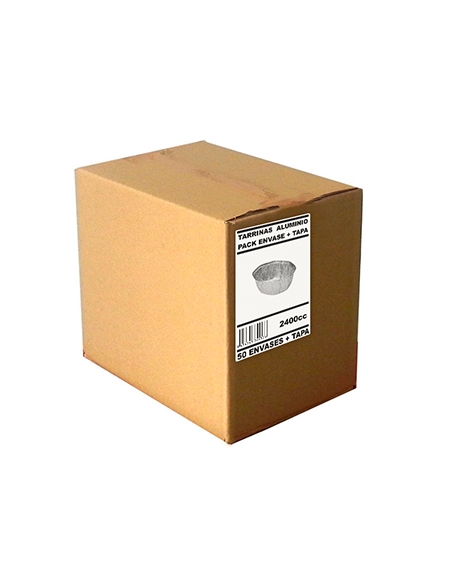 >> Caja de 50 Tarrinas Aluminio + Tapas - BOX PACK - Ovalada - 257x195x90 mm - 2400 cc
